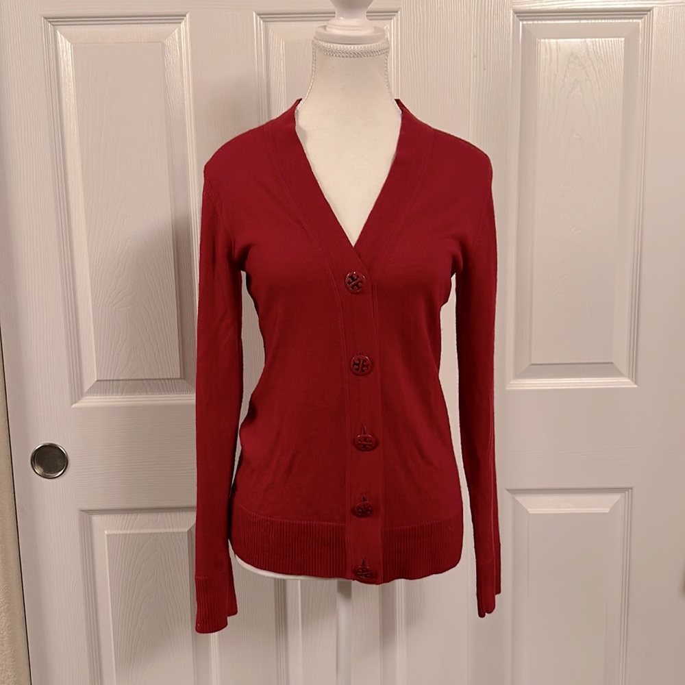 Red Tory Burch Merino Wool cardigan. Good condition.